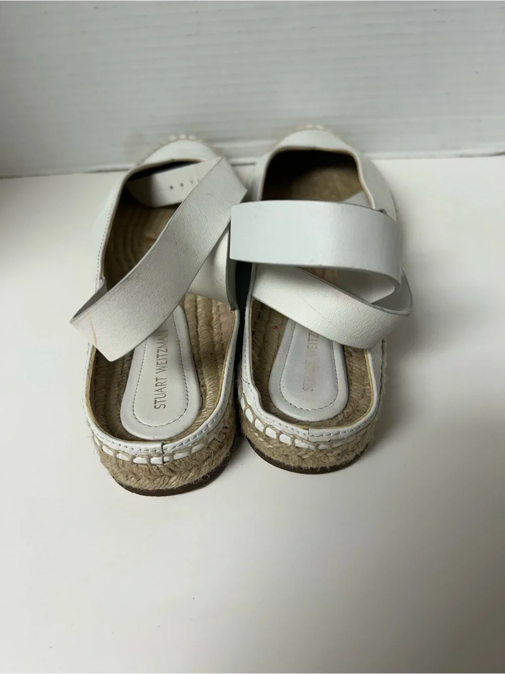 Stuart Weitzman White Leather Toga Ankle Wrap Espadrille Flats Size 8.5 M